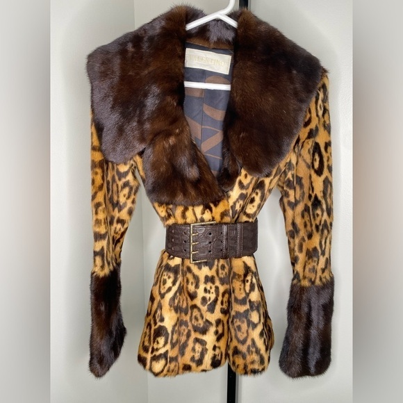 Valentino Runway Vintage Leopard Print Mink Fur Coat with Genuine Alligator Belt - Picture 4 of 11